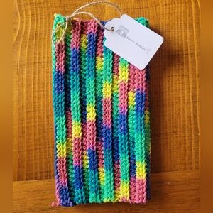 Handmade Crocheted Cotton Dish Cloth 9.5x8.75 In Large Size Rainbow Multicolored